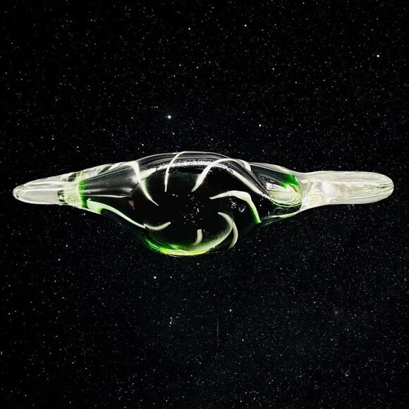 Vintage Art Glass Stripped Green Fish Paperweight Figure 2.5”T 6”W - Picture 6 of 7